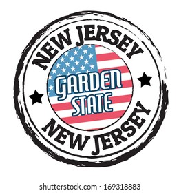 Grunge Rubber Stamp With Flag And The Text New Jersey, Garden State, Vector Illustration