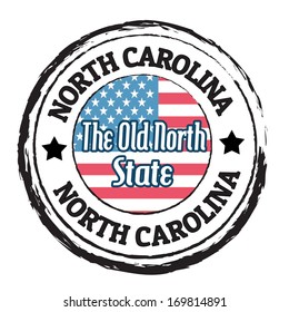 Grunge rubber stamp with flag and the text North Carolina, The Old North State, vector illustration