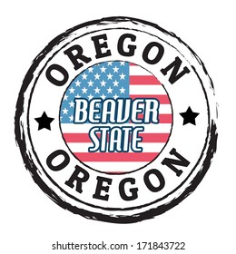 Grunge rubber stamp with flag and the text Oregon, Beaver State, vector illustration