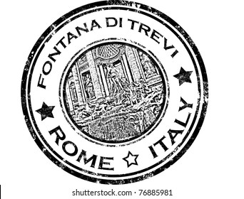 grunge rubber stamp with fontana di trevi  and word Rome,Italy