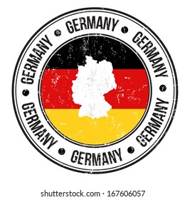 Grunge rubber stamp with Germany flag, map and the word Germany written inside, vector illustration