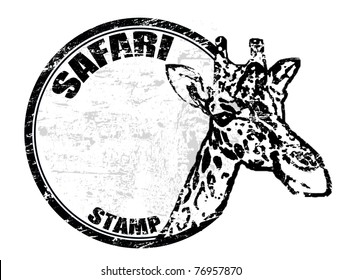 Grunge rubber stamp with giraffe shape and the text safari stamp written inside