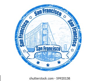 Grunge Rubber Stamp With Golden Gate Bridge And The Word San Francisco Written Inside