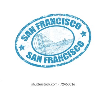 Grunge Rubber Stamp With Golden Gate Bridge And The Word San Francisco Written Inside