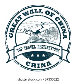 Grunge rubber stamp with Great China Wall, vector illustration