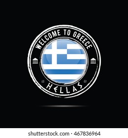 grunge rubber stamp with Greece paradise icon illustration on black background