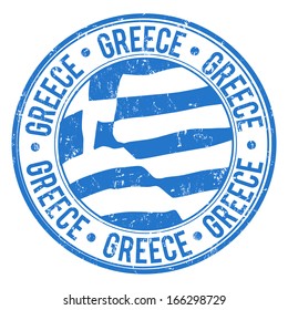 Grunge rubber stamp with Greek Flag and the word Greece written inside, vector illustration