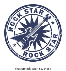 Grunge Rubber Stamp With The Guitar And The Words Rock Star Written Inside The Stamp, Vector Illustration