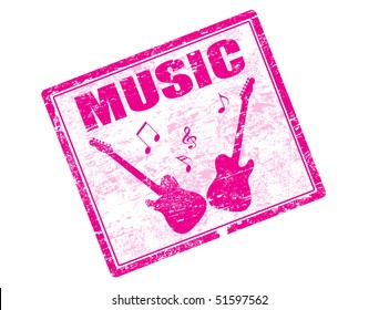 grunge rubber stamp with guitars shape and the word music written inside - more available