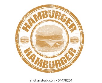 Grunge rubber stamp with hamburger shape and the text hamburger written inside the stamp