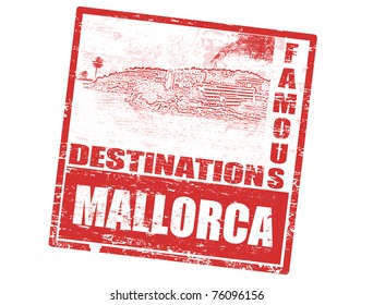 Grunge rubber stamp with island, palms and the word Mallorca inside, vector illustration