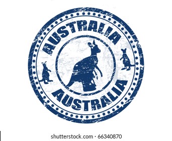 Grunge rubber stamp with kangaroo shape and the text Australia written inside the stamp, vector illustration