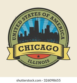 Grunge rubber stamp or label with name of Illinois, Chicago, vector illustration