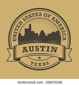 Grunge rubber stamp or label with name of Texas, Austin, vector illustration