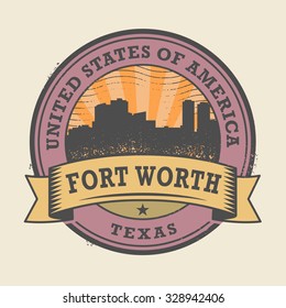 Carimbo de borracha Grunge ou rótulo com o nome de Forth Worth, Texas, ilustração vetorial