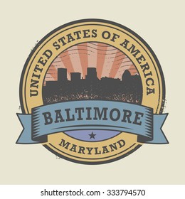 Grunge rubber stamp or label with name of Maryland, Baltimore, vector illustration