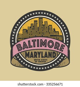 Grunge rubber stamp or label with name of Baltimore, Maryland, vector illustration