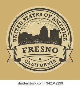 Grunge rubber stamp or label with name of Fresno, California, vector illustration