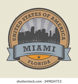 Grunge rubber stamp or label with name of Miami, Florida, vector illustration