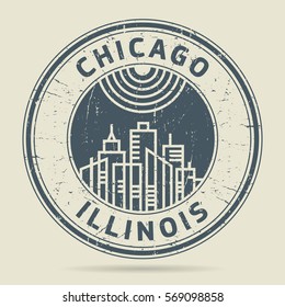 Grunge rubber stamp or label with text Chicago, Illinois written inside, vector illustration