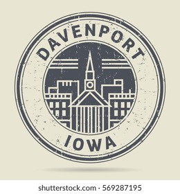 Grunge rubber stamp or label with text Davenport, Iowa written inside, vector illustration