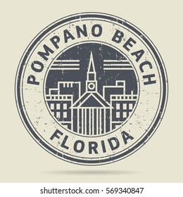 Grunge rubber stamp or label with text Pompano Beach, Florida written inside, vector illustration