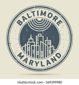 Grunge rubber stamp or label with text Baltimore, Maryland written inside, vector illustration