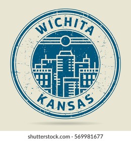 Grunge rubber stamp or label with text Wichita, Kansas written inside, vector illustration