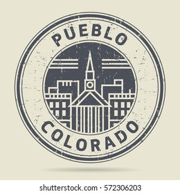 Grunge rubber stamp or label with text Pueblo, Colorado written inside, vector illustration