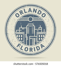 Grunge rubber stamp or label with text Orlando, Florida written inside, vector illustration