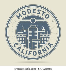 Grunge rubber stamp or label with text Modesto, California written inside, vector illustration