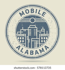 Grunge rubber stamp or label with text Mobile, Alabama written inside, vector illustration