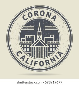 Grunge rubber stamp or label with text Corona, California written inside, vector illustration