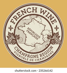 Grunge rubber stamp or label with words French Wine, Champagne Region, vector illustration