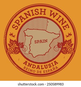 Grunge rubber stamp or label with words Spanish Wine, Andalusia, vector illustration