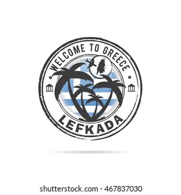 grunge rubber stamp Lefkada with Greek flag illustration in colorful