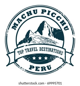 Grunge Rubber Stamp With Machu Picchu, Vector Illustration