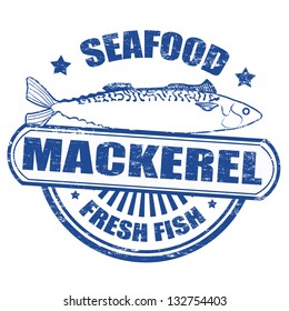 Grunge rubber stamp of a mackerel fish and the text seafood fresh fish written inside, vector illustration