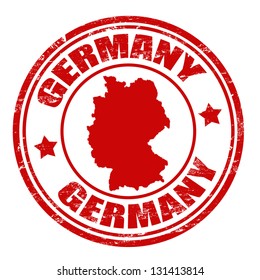 Grunge rubber stamp with map of Germany and the name Germany written inside the stamp