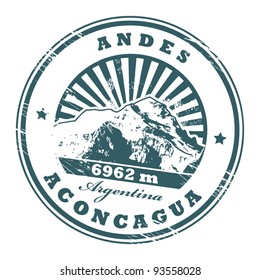 Grunge rubber stamp with the Mount Aconcagua, highest mountain in the Americas, vector illustration