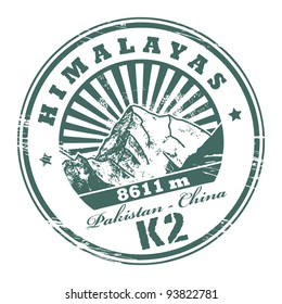 Grunge rubber stamp with the Mount K2, second-highest mountain on Earth, vector illustration