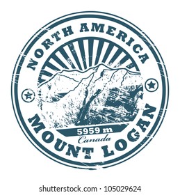 Grunge rubber stamp with the Mount Logan, highest mountain peak in Canada, vector illustration