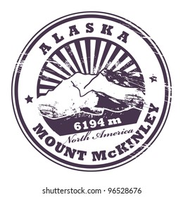 Grunge rubber stamp with the Mount McKinley, highest mountain peak in North America, vector illustration