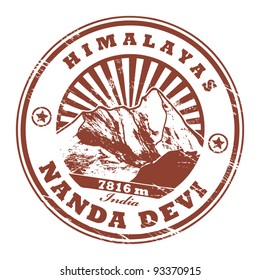 Grunge rubber stamp with the Mount Nanda Devi, second highest mountain in India, vector illustration