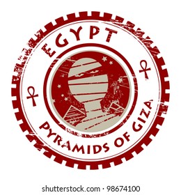 Grunge rubber stamp with mummy and text Pyramids of Giza, vector illustration