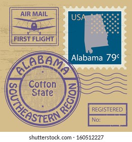Grunge rubber stamp with name of Alabama, vector illustration
