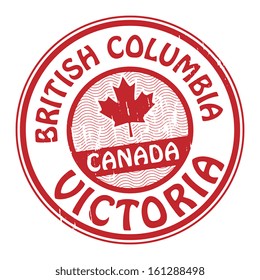 Grunge rubber stamp with name of Canada, British Columbia and Victoria written inside the stamp, vector illustration