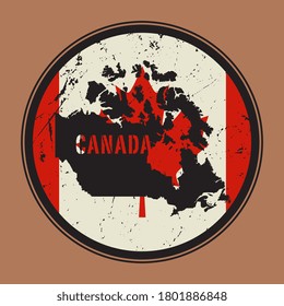 Sello de caucho ondulado con nombre y bandera, mapa de Canadá, ilustración vectorial
