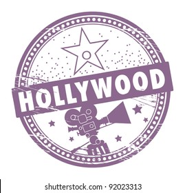 Grunge rubber stamp with the name of Hollywood written inside the stamp, vector illustration