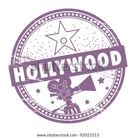 Grunge rubber stamp with the name of Hollywood written inside the stamp, vector illustration